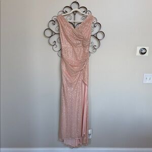 Elegant Pink Sequin Evening Gown